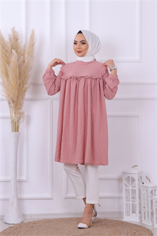 Kendinden Küçük Kareli Tunik Pembe