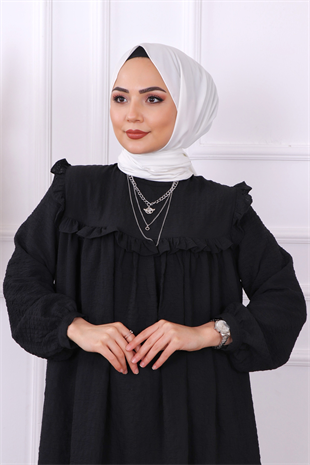 Kendinden Küçük Kareli Tunik Siyah