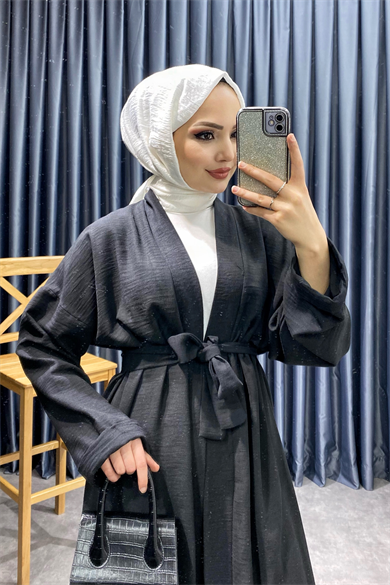 Kimonolu Keten Takım Siyah