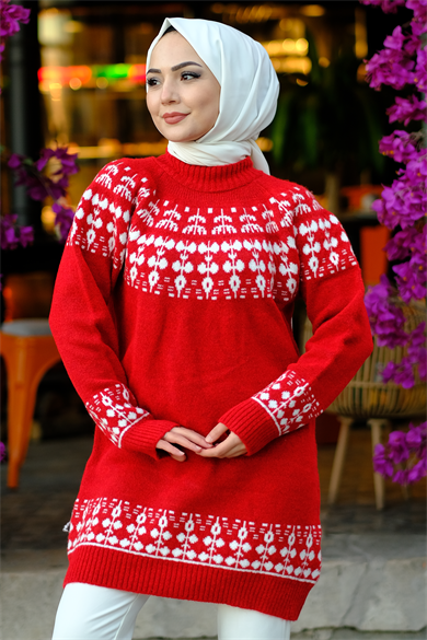 Kırmızı Desenli Tunik