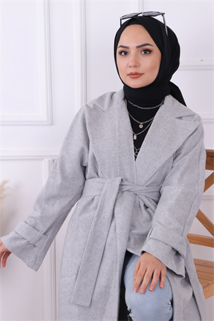 Kol Manşet Detaylı Kaban Gri
