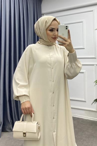 Kol Ucu Pileli Tunik Bej