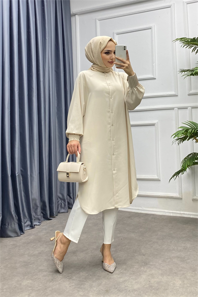 Kol Ucu Pileli Tunik Bej