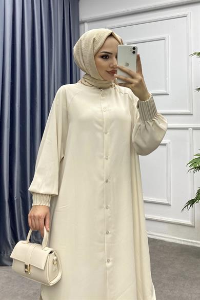 Kol Ucu Pileli Tunik Bej