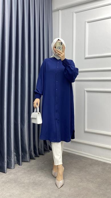 Kol Ucu Pileli Tunik Lacivert 