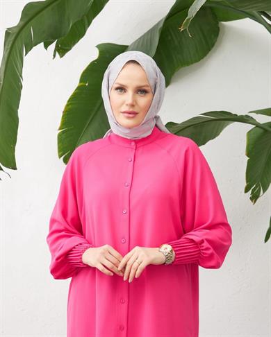 Kol Ucu Pileli Tunik Pembe