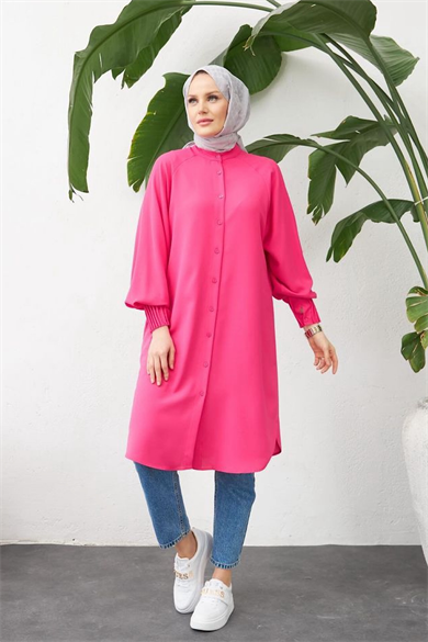 Kol Ucu Pileli Tunik Pembe