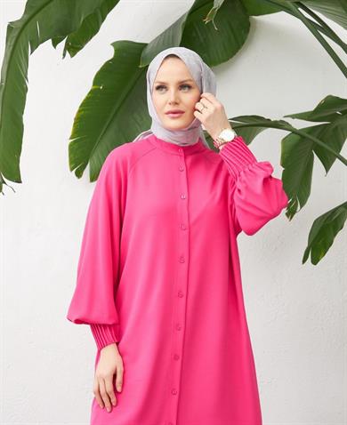 Kol Ucu Pileli Tunik Pembe