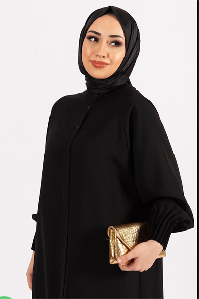 Kol Ucu Pileli Tunik Siyah
