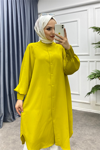Kol Ucu Pileli Tunik Yağ Yeşili