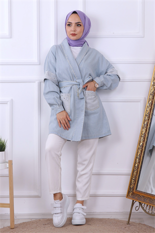 Kol Ve Cep Detaylı Denim Ceket 