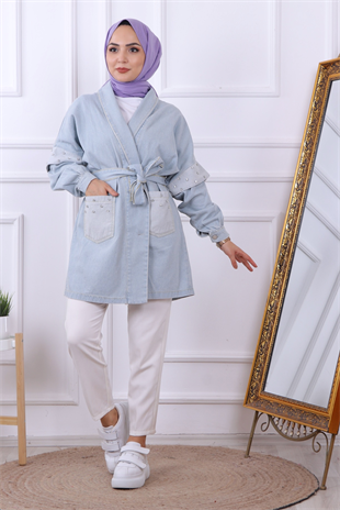 Kol Ve Cep Detaylı Denim Ceket 