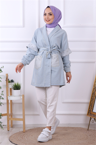 Kol Ve Cep Detaylı Denim Ceket 