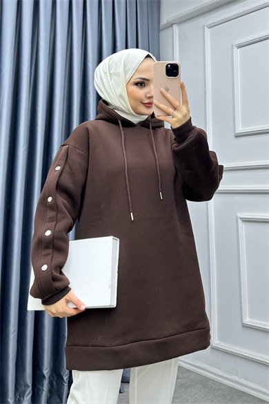 Kolları Çıtçıt Detaylı Sweat Kahverengi