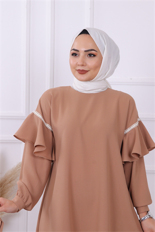 Kolları Fırfır Detaylı Takım Camel