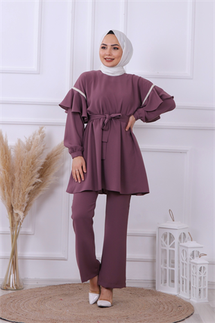 Kolları Fırfır Detaylı Takım Gül Kurusu