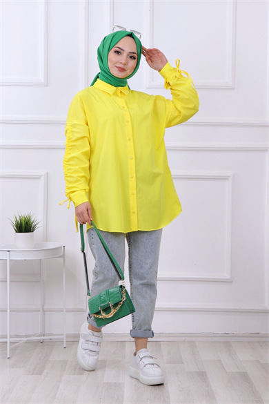 Kolları İp Detaylı Tunik Sarı
