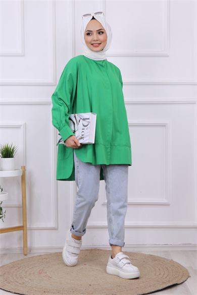 Kolları İp Detaylı Tunik Yeşil
