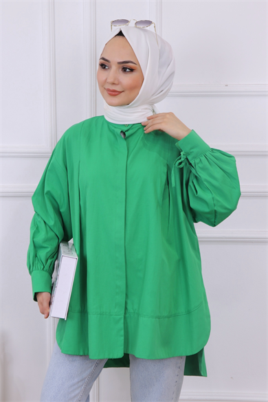 Kolları İp Detaylı Tunik Yeşil