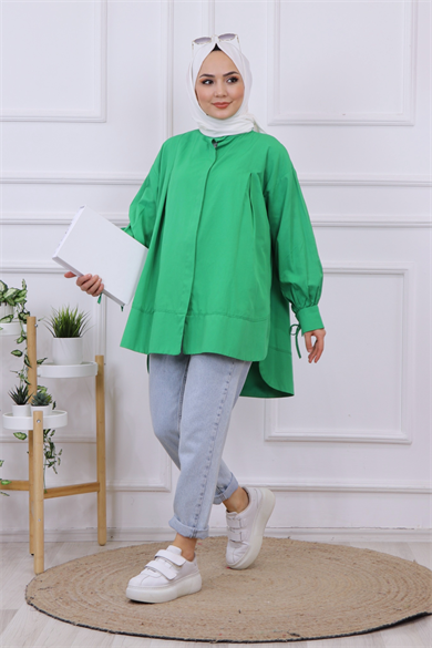 Kolları İp Detaylı Tunik Yeşil