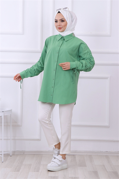 Kolları İp Detaylı Tunik Yeşil