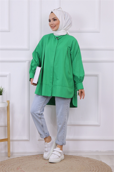 Kolları İp Detaylı Tunik Yeşil