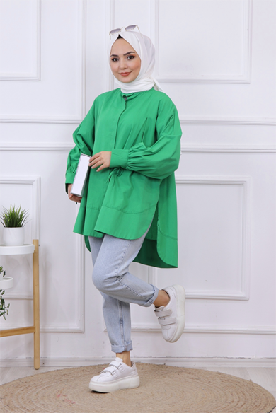 Kolları İp Detaylı Tunik Yeşil