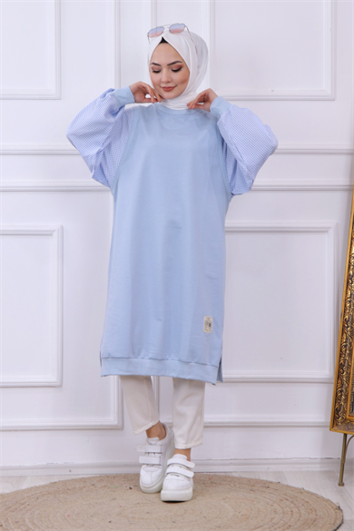 Kolları Kareli Sweat Bebe Mavisi