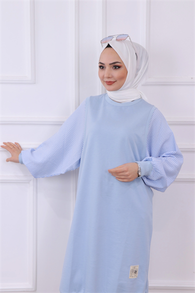 Kolları Kareli Sweat Bebe Mavisi