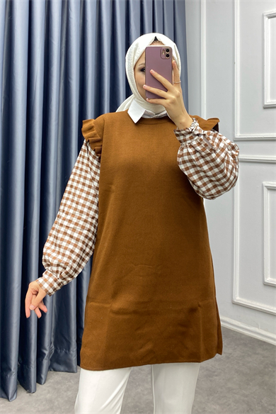 Kolları Kareli Triko Tunik 