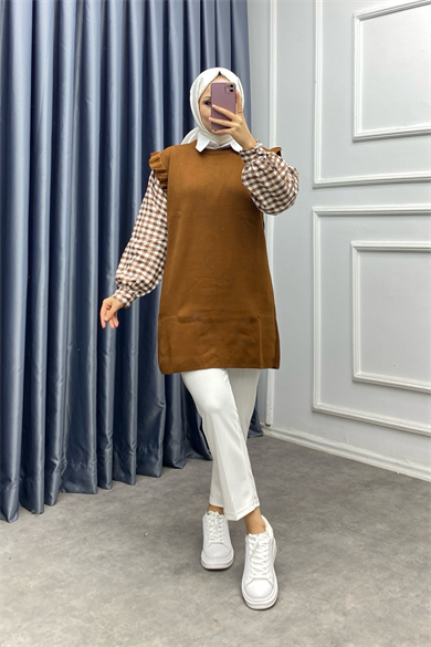 Kolları Kareli Triko Tunik 
