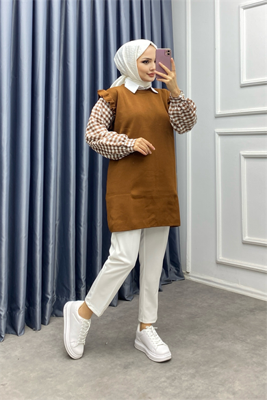 Kolları Kareli Triko Tunik 