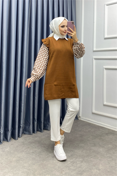 Kolları Kareli Triko Tunik 
