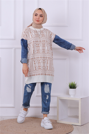 Kolları Kot Detaylı Triko Tunik-