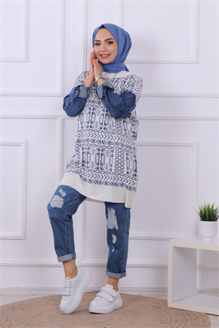 Kolları Kot Detaylı Triko Tunik