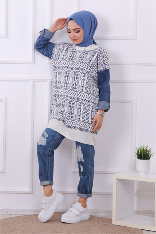 Kolları Kot Detaylı Triko Tunik