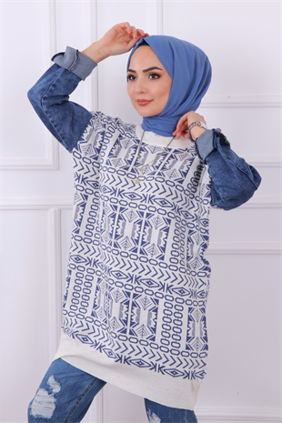 Kolları Kot Detaylı Triko Tunik