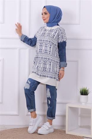 Kolları Kot Detaylı Triko Tunik