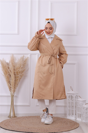 Kolları Lastikli Trenç Camel