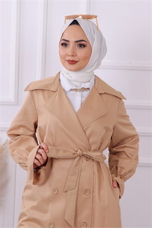 Kolları Lastikli Trenç Camel