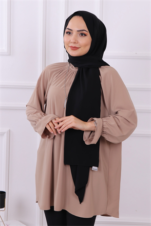 Kolları Lastikli Tunik Vizon