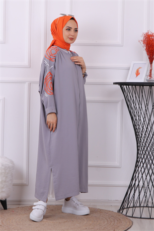 Kolları Nakışlı Kap Gri