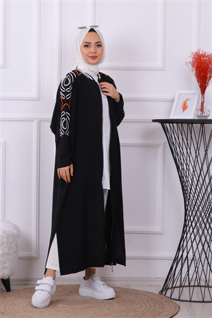 Kolları Nakışlı Kap Siyah
