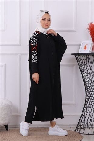 Kolları Nakışlı Kap Siyah