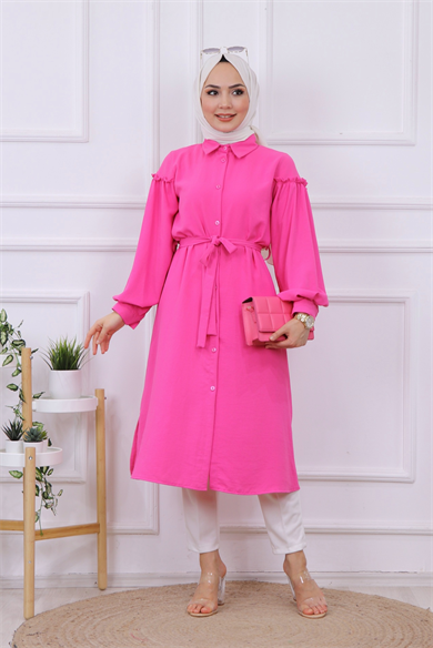 Kolları Pileli Tunik Pembe