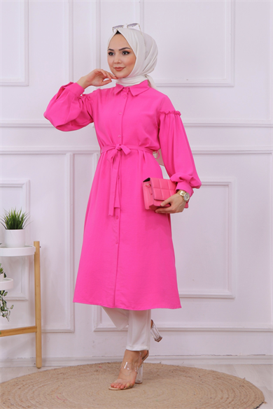 Kolları Pileli Tunik Pembe