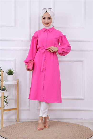 Kolları Pileli Tunik Pembe