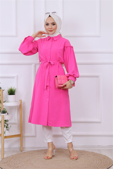 Kolları Pileli Tunik Pembe