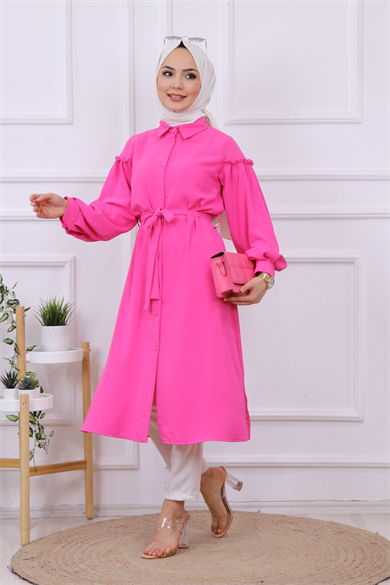 Kolları Pileli Tunik Pembe
