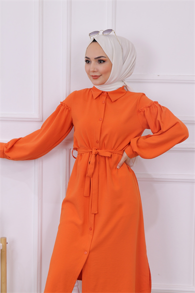 Kolları Pileli Tunik Turuncu